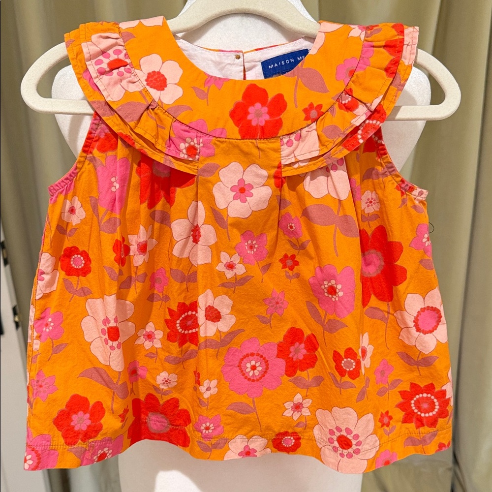 Maison Me - Girls Floral Orange and Pink Sleeveless Top - Size: 5Y